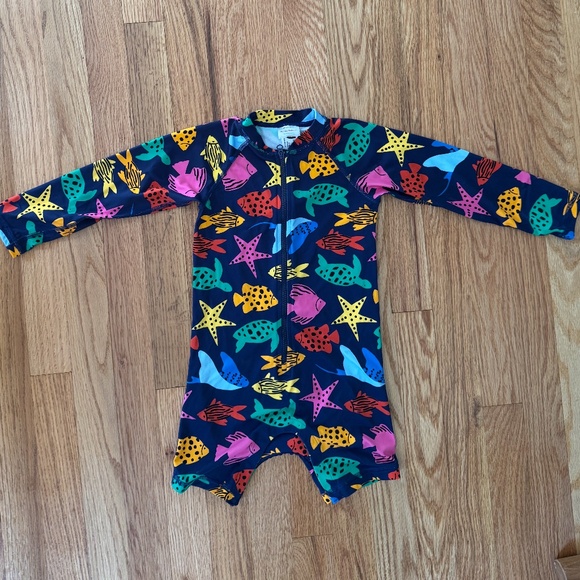 Hanna Andersson Rashguard Swimsuit, Navy Ocean Friends Print, EUC, 3T - Picture 1 of 7